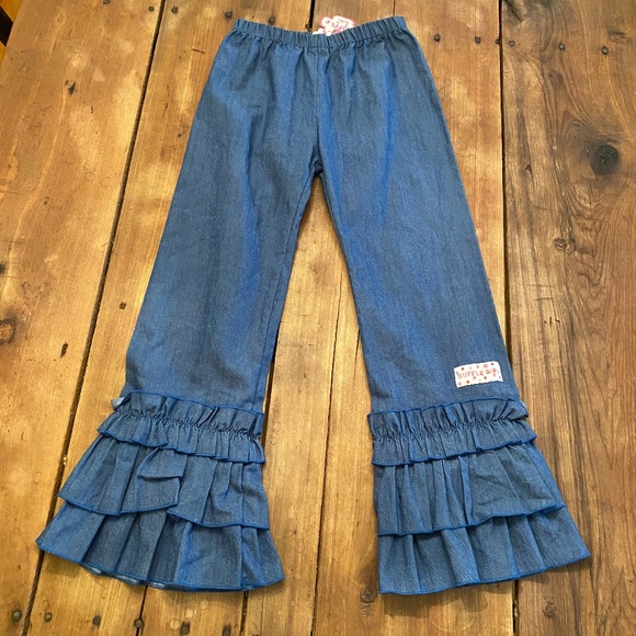 girls denim ruffle pants